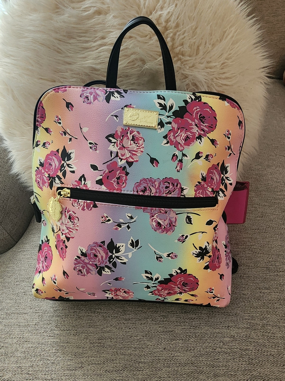 Betsey Johnson Pastel Gradient Floral Mini Backpack in Pink & Mint